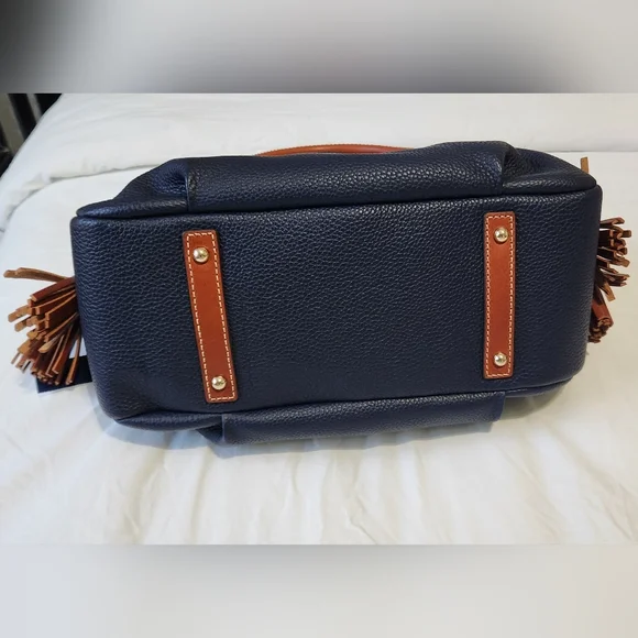 BRAND NEW Dooney & Bourke Navy and Tan Leather Satchel - Picture 5 of 6